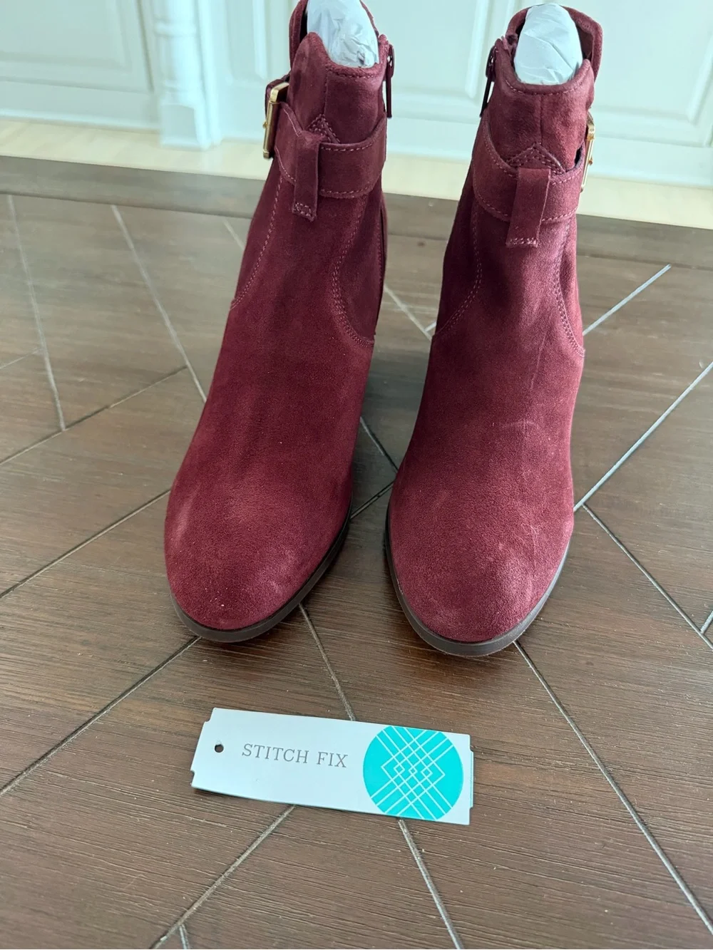 Diba Sleek Burgundy Suede Booties Size 8 Buckle Ankle Bo